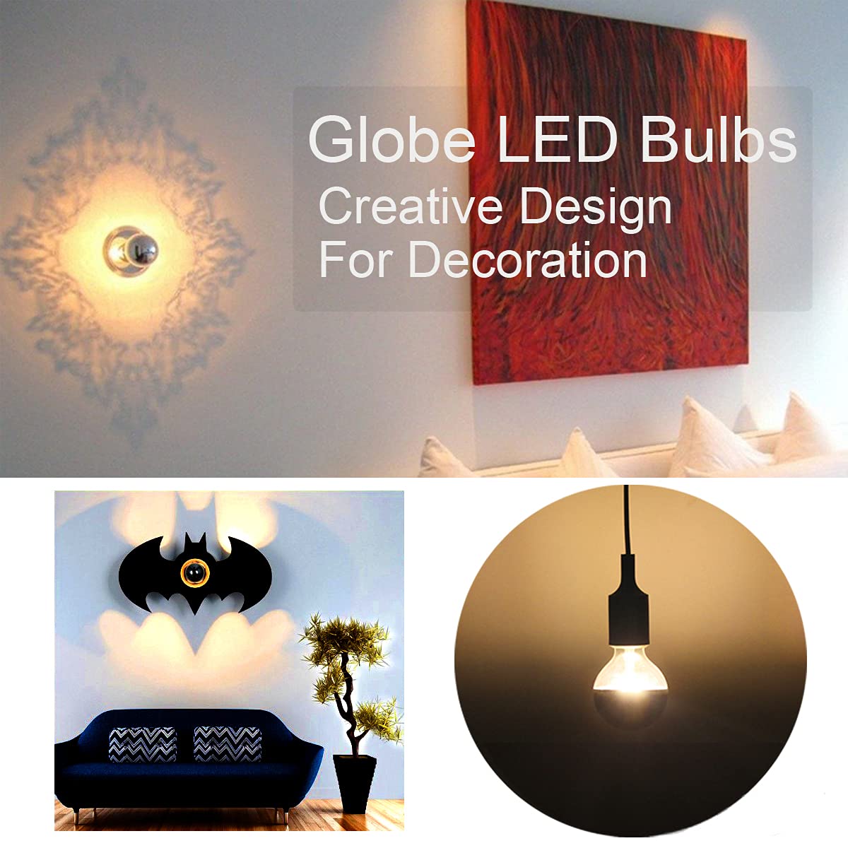 KarlunKoy Dimmable LED Edison Bulb, Half Chrome G80 Globe, 6W (60W Equivalent), 2700K Warm White, Pack of 4