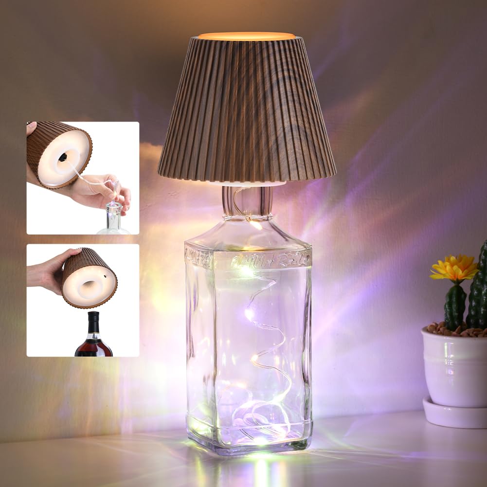 WILIT Wine Bottle Lights - 3-Level Brightness Rechargeable RGB Lamp Shade for Home Bar Decor, Cordless Table Lamp for Bedroom, G