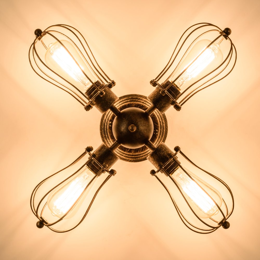 Moonkist Vintage Ceiling Light Industrial Semi-Flush Mount Ceiling Light Metal Fixtures Painted Finish (With 4 Light) (Bronze)