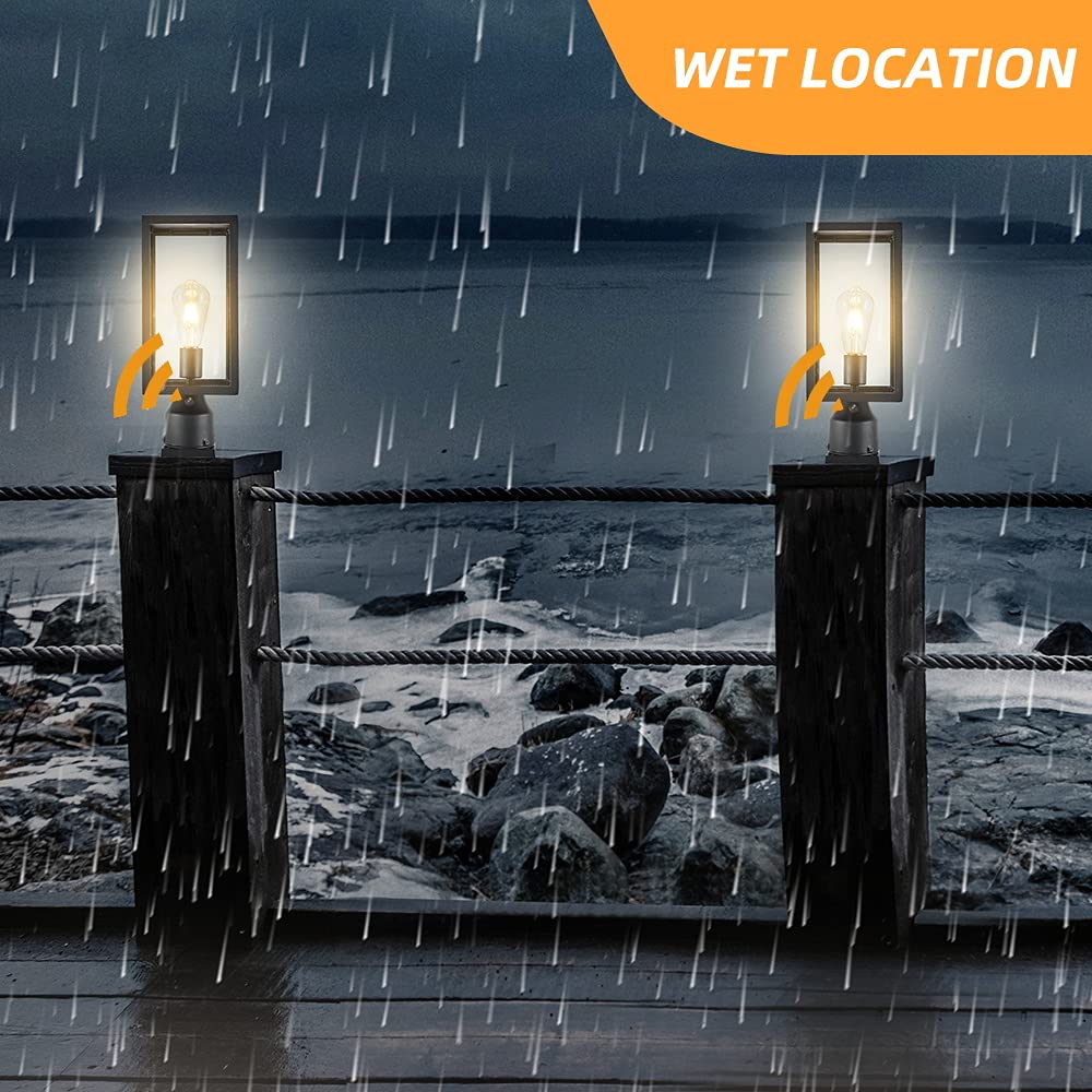 Windben Dusk To Dawn Outdoor Post Light Fixture, Matte Black Aluminum Lantern For Gardens & Yards