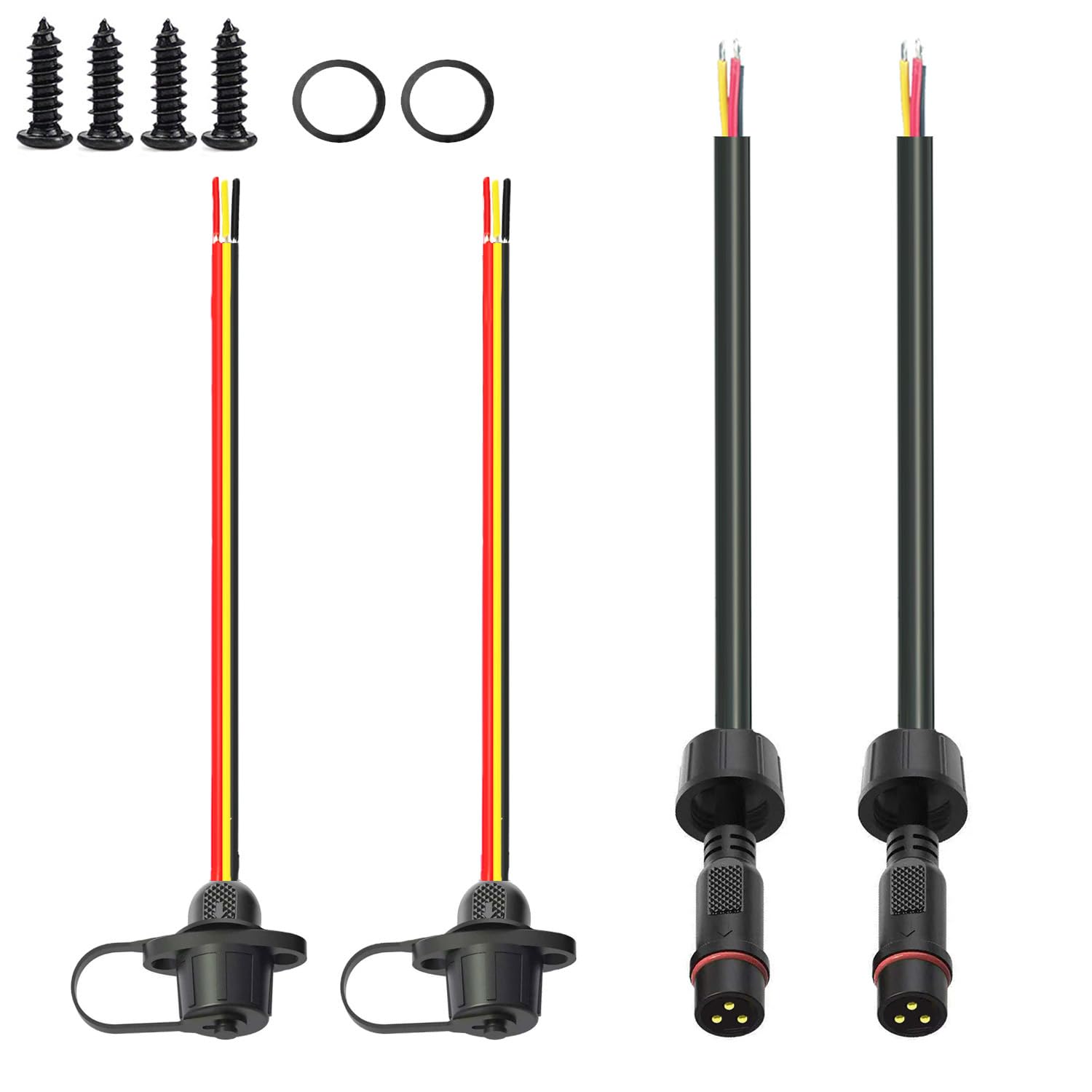 NEWNEWLIU 3Pin Waterproof Connector,3 Wire Male Female Plug LED Connector with 18AWG M16 Waterproof Cover Extension Cable with E