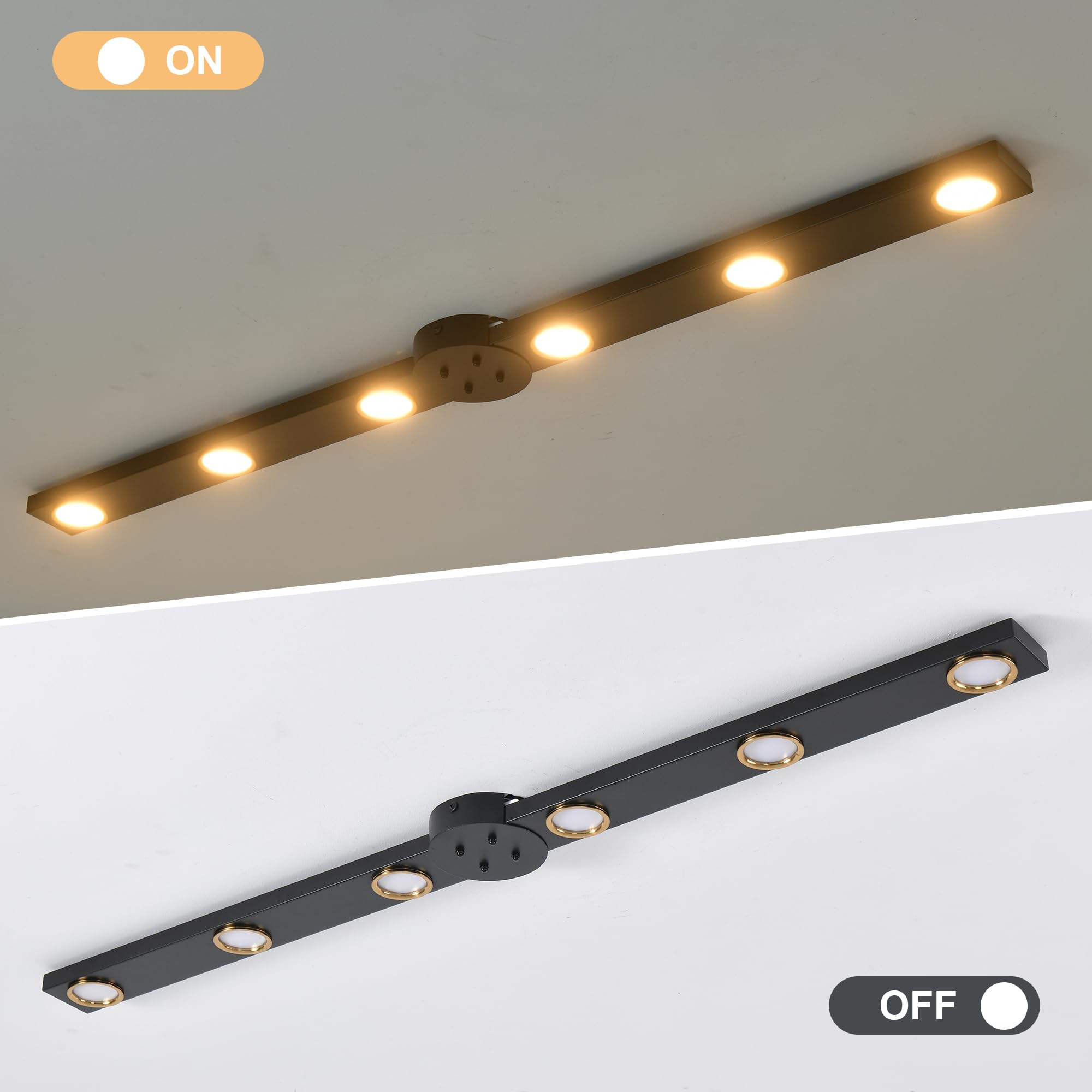 Garwarm Modern 47" Dimmable LED Ceiling Light Fixture, 6-Light Track Chandelier, Black Iron for Kitchen & Dining Room, Model TT-JD1601B
