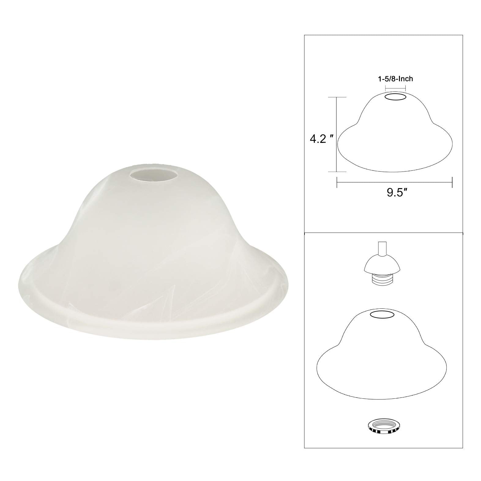 Giluta Small Floor Lamp Glass Shade Replacement Globe, Alabaster Style, 4.13in Height, 9.45in Width, Model A00039