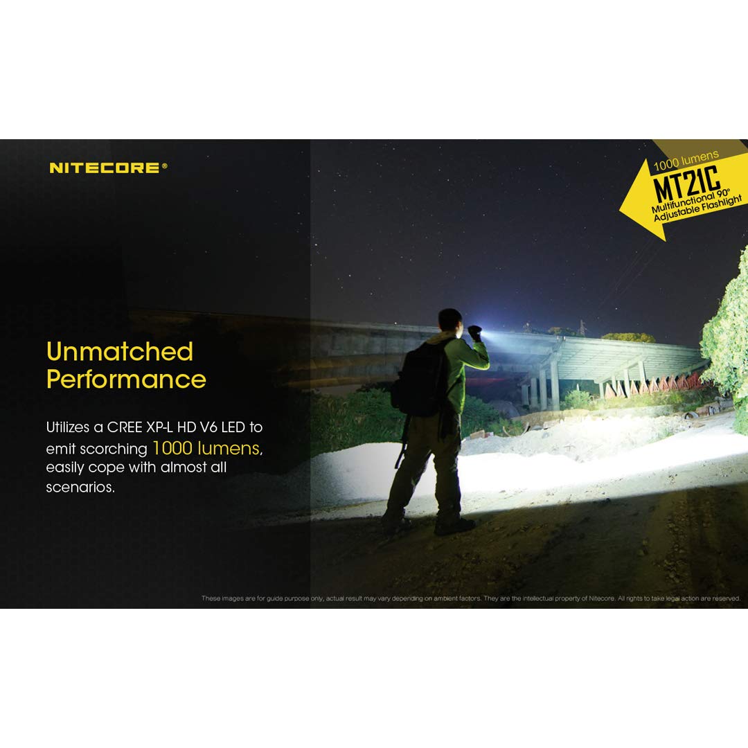 NITECORE MT21C LED Flashlight, 1000 Lumen, Tiltable Head, Anodized Aluminum, Black