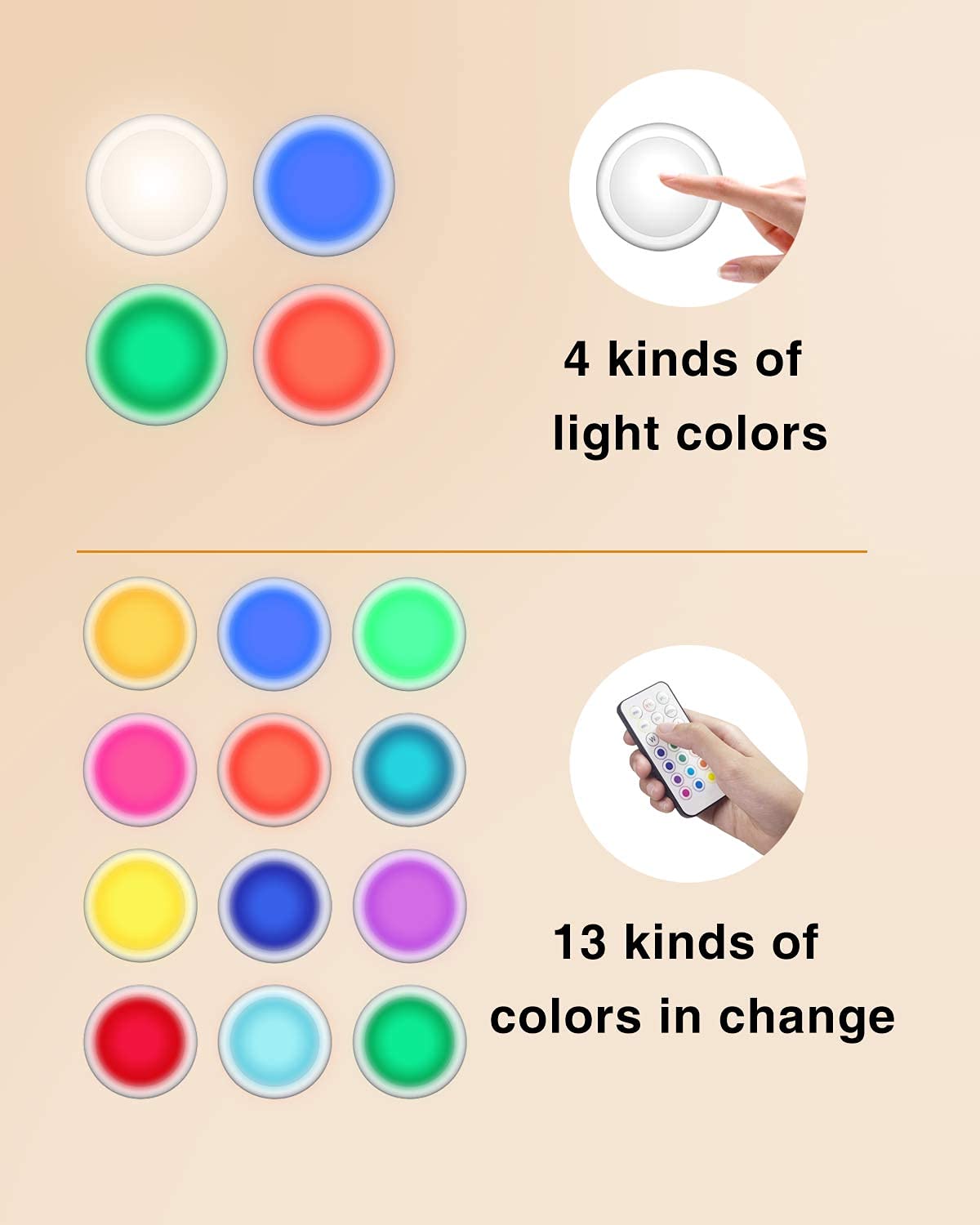 Puck Lights With Remote Control Battery Operated Led Push Lights Wireless, 13 Color Rgb - For Closet, Bedroom Wall, Under Cabine
