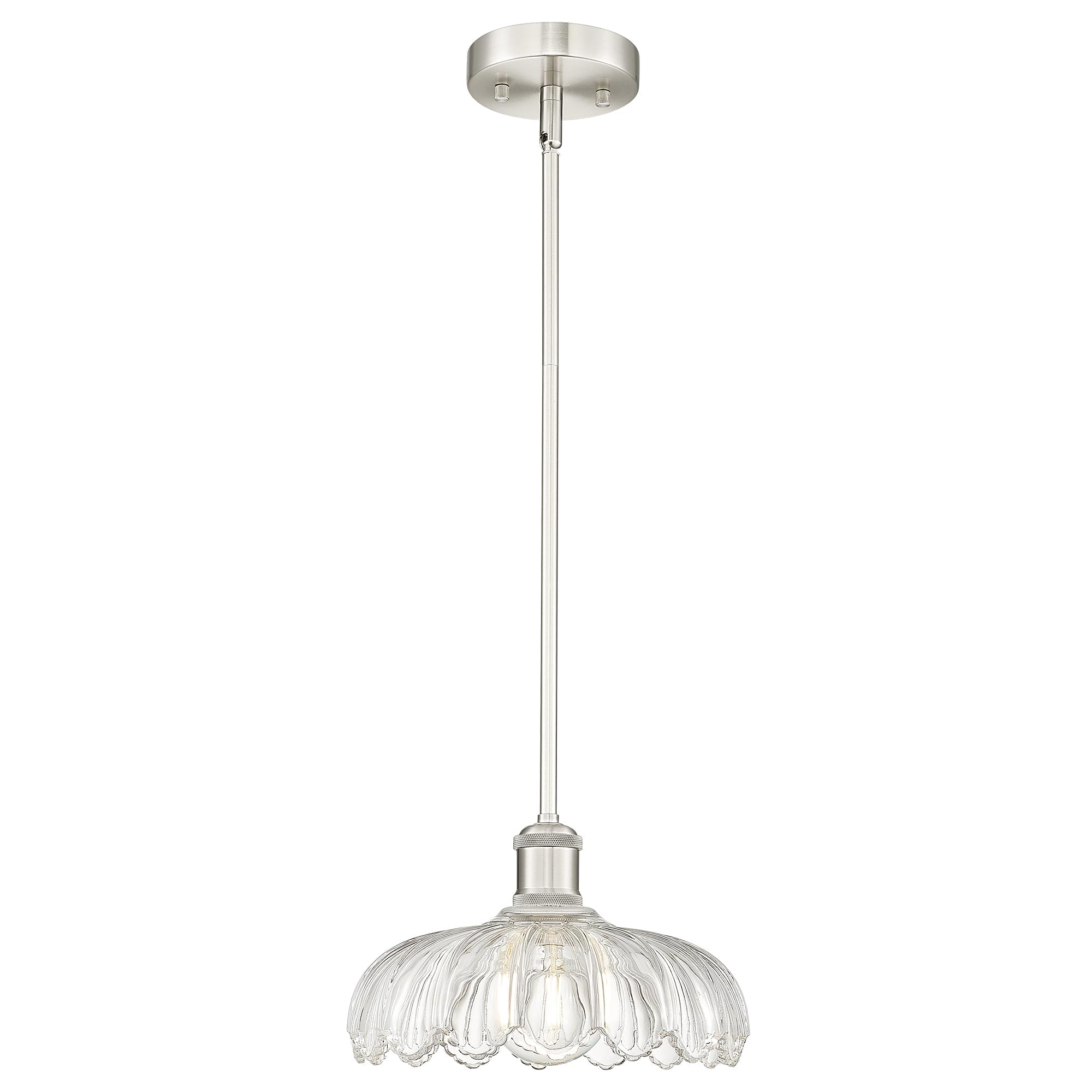 FEMILA 10.4 Brushed Nickel Pendant Lighting, Flower Glass Pendant Light Vintage Light Fixtures for Bedroom Hotel Dining Room, 4F