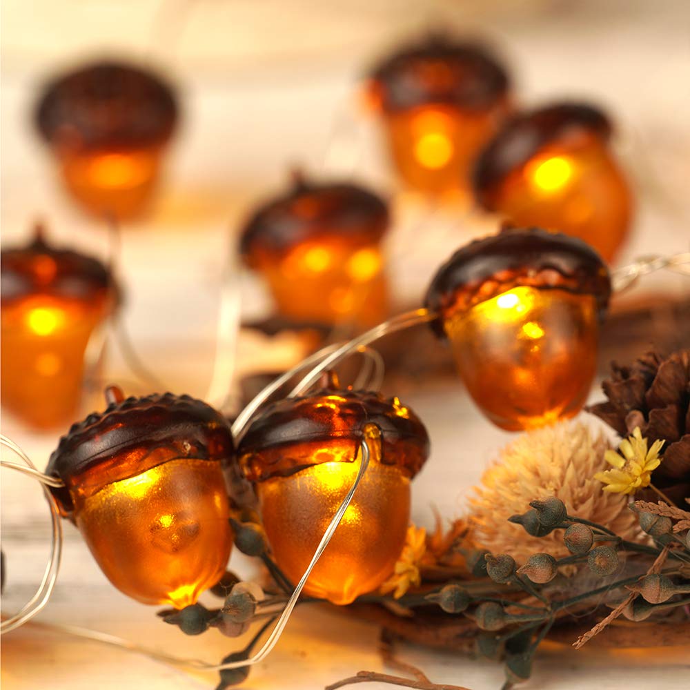 KAiSnova 3D Acorn Fall Decor Harvest String Lights Battery Powered with Remote and Timer 10ft 30 LEDs Thanksgiving Decorations Lights for Home Party Autumn Christmas Tree Lights