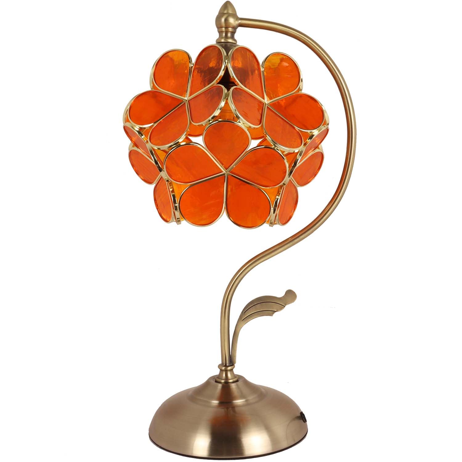 Bieye Tiffany Style Stained Glass Table Lamp, 8in Cherry Blossom, Orange Transparent, Model PETALTABLE
