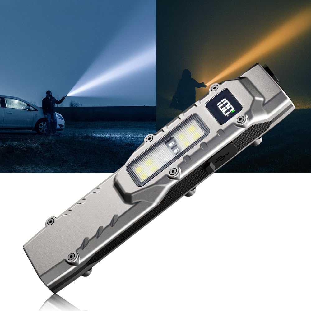 Edc Tactical Flashlight Rechargeable, High Lumens Pocket Flashlight,Super Bright Cap Clip Light Small Work Light,8 Modes Long La