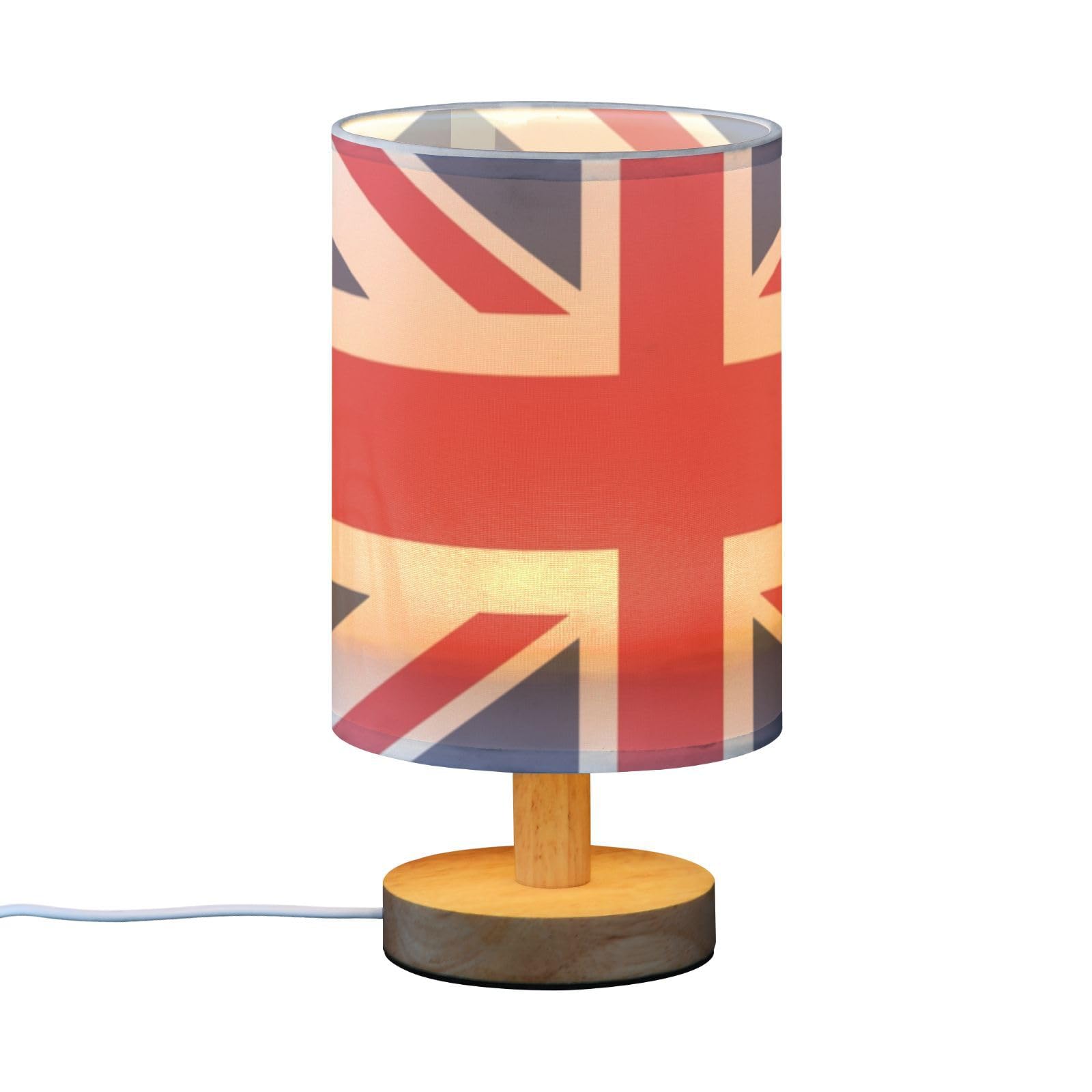 YYZZH Table Lamp - British Flag Union Jack Design, Multi-colored Fabric Shade, Wood Base, Ideal for Living Room, Bedroom, Office