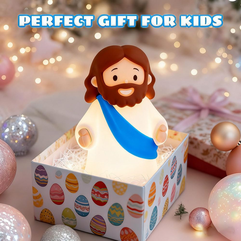 Kangten Chen Jesus Night Light Rechargeable Bedside Night Light Dimmable Silicone Led Light Ideal For Religious Gatherings  Gifts For Sunday School  Baptism Presents  Easter Egg Decorations (Blue)