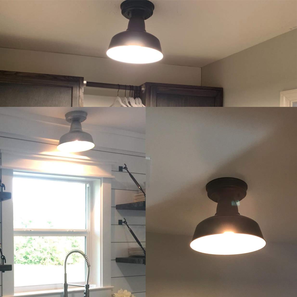 Tengiants Farmhouse Matte Black Ceiling Light Fixture Rustic Barn Intusrial Semi Flush Mount Ceiling Lights For Kitchen Dining Room Hallway Porch Foyer Entryway Laundry Corridor…