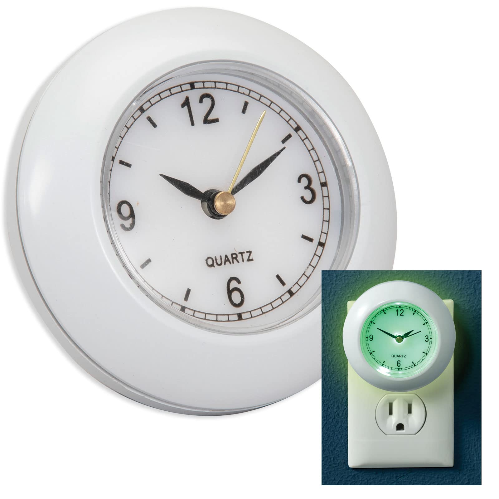Bits And Pieces - Nighttime Glow Clock - Glow-In-The-Dark Outlet Clock - Night Light