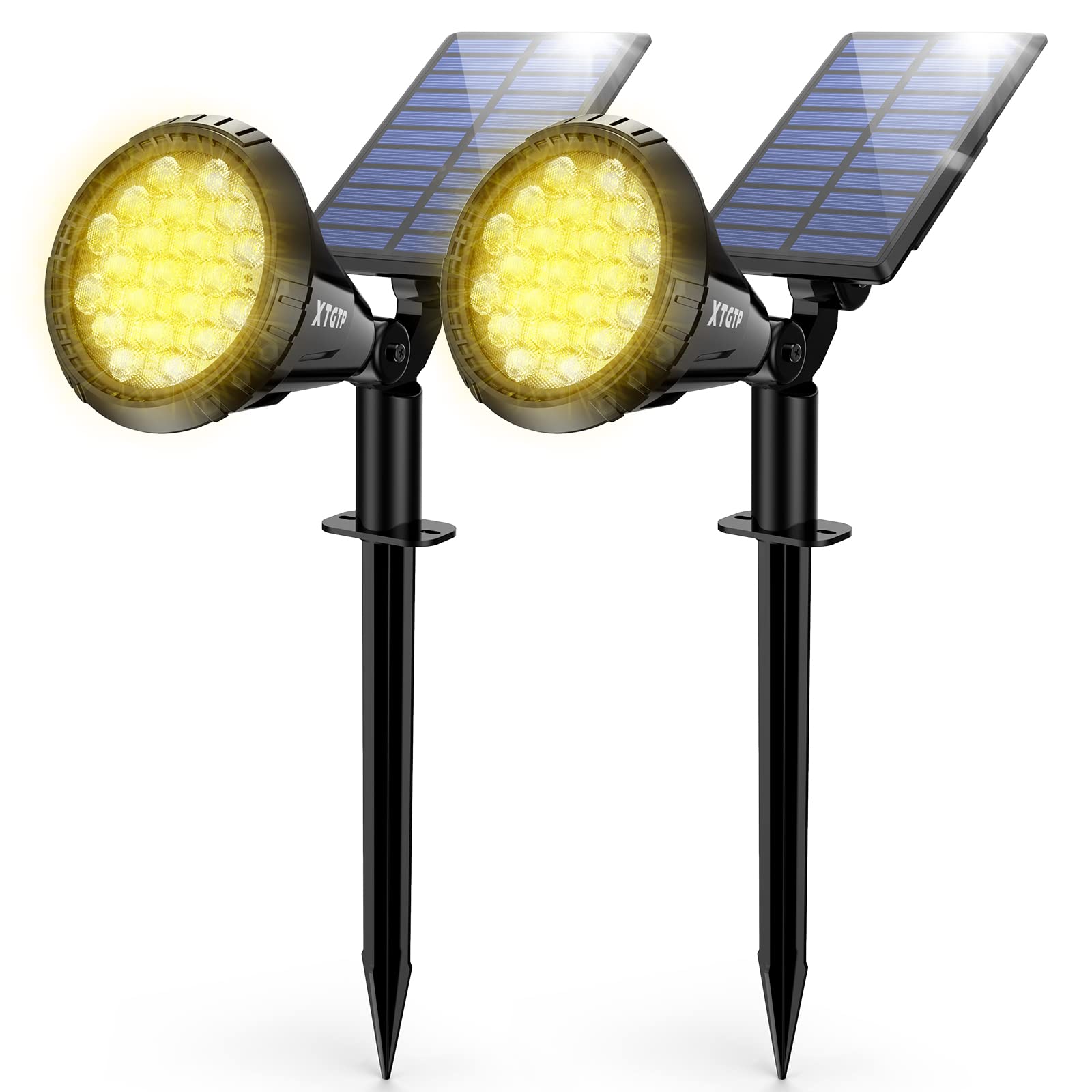 Xtgtp Solar Spot Lights, 21 Leds, Ip67 Waterproof, Auto On/Off, 2-Pack Warm White Garden Lights