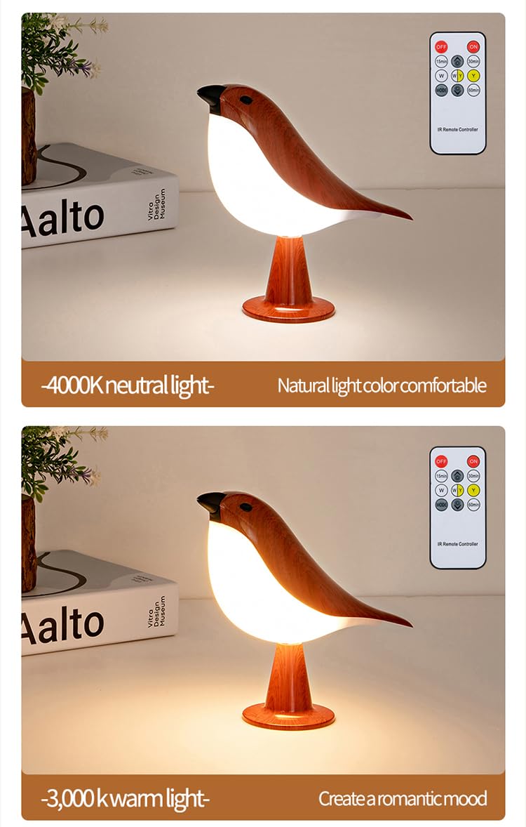 THOEWONG Remote Control Bird Desk Lamp, Rechargeable, 3 Color Temperatures, Mahogany Color, Model: bird05