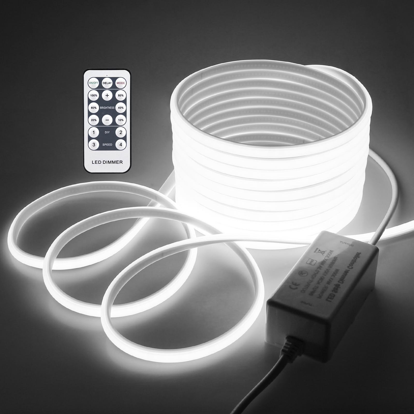 Samsion 50Ft Rope Led Lights For Bedroom With Remote Dimmable Fcob Cob Led Strip Light 6000K Ac 110V White Flexible Led Light Strip Outdoor Waterproof For Garden Building Commerical Decor 15M