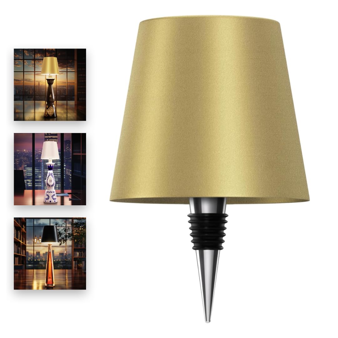 PRIDOLA Wireless LED Bottle Lamp - 100% Waterproof, Adjustable Brightness & Light Temperature 3000-6000K, Rechargeable (Mat Gold