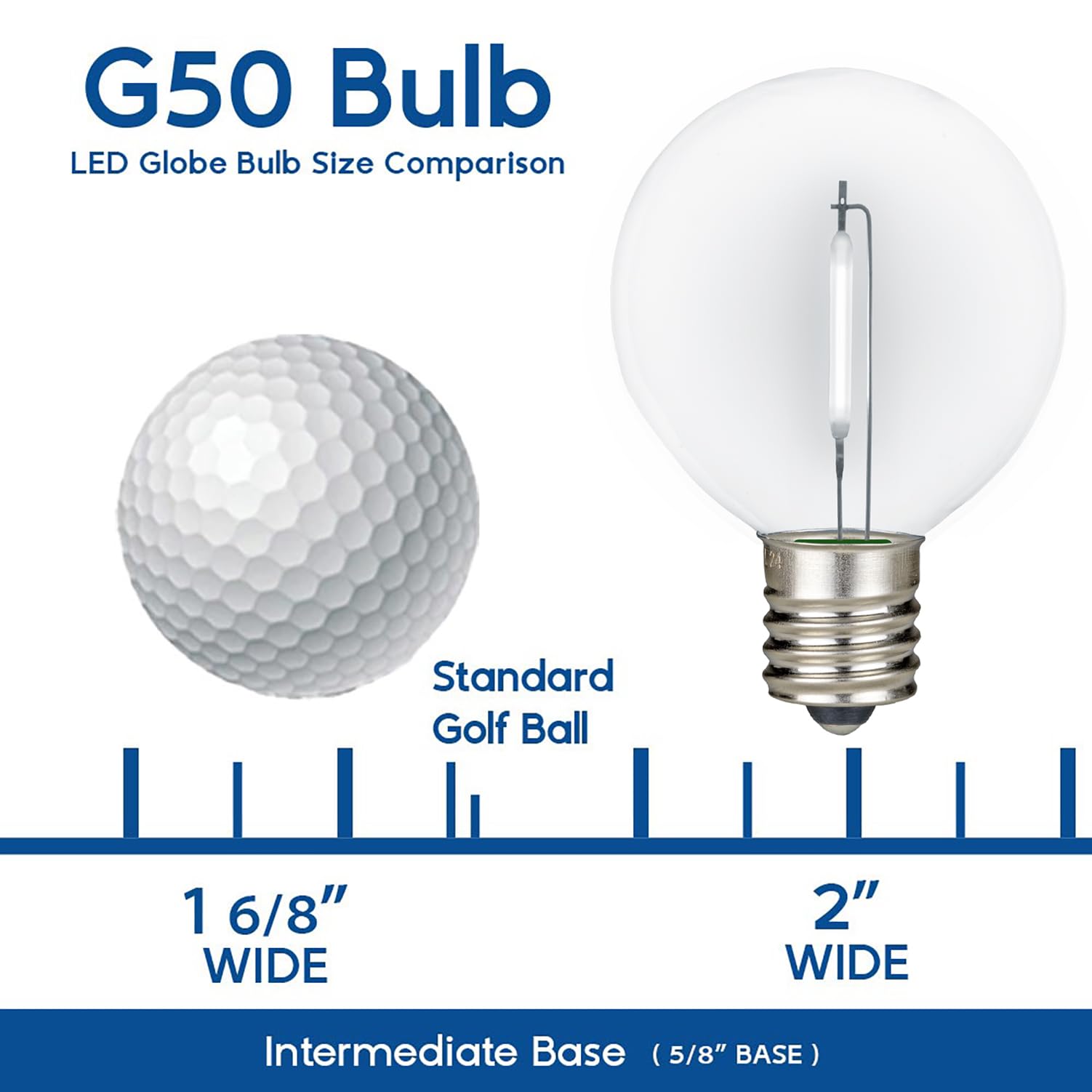 Novelty Lights 25 Pack G50 Led Light Bulbs, E17 C9 Intermediate Screw Base Shatterproof Outdoor String Lights Clear Globe Bulbs,