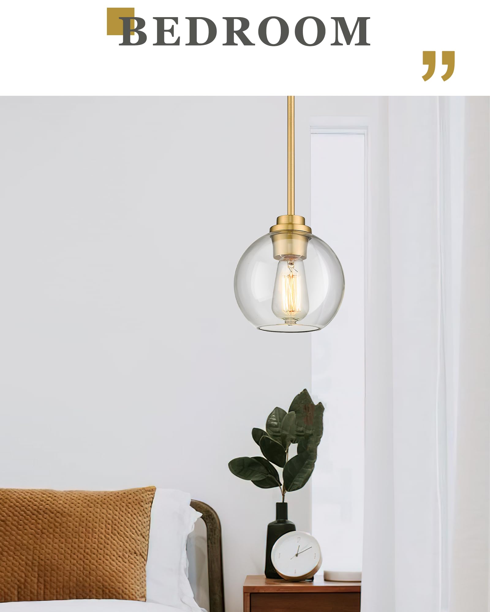 Audickic Modern Gold Pendant Light, Clear Glass Globe Shade, 1 Pack, Model AD-22280-1P-GD-C, Farmhouse Hanging Fixture for Dining Room Entryway