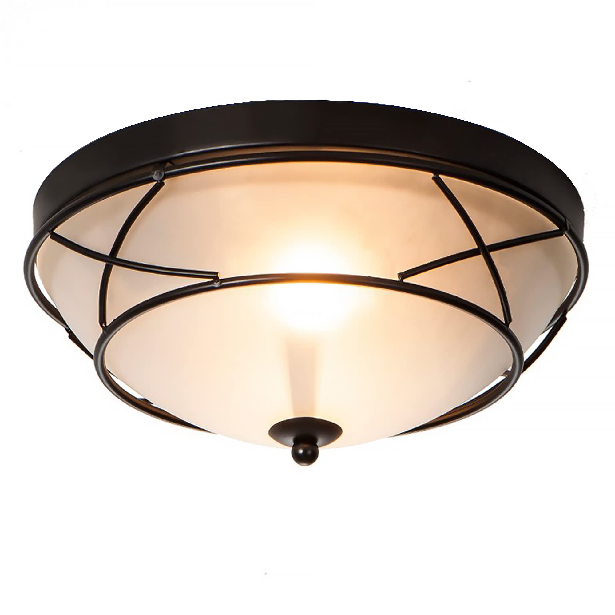 LOCLGPM Black Classic Dome Ceiling Light, 2-Light Flush Mount, Frosted Glass, Bronze Finish, Ideal for Indoor/Outdoor Use