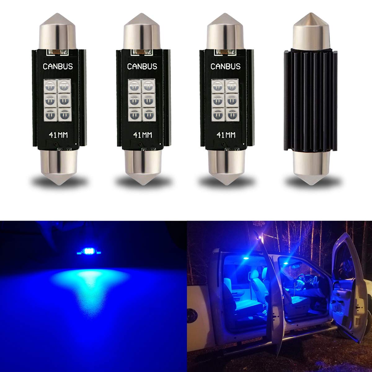 iBrightstar 211-2 212-2 578 Festoon LED Bulbs, 41mm, Blue, Error Free for Interior Dome & License Plate Lights