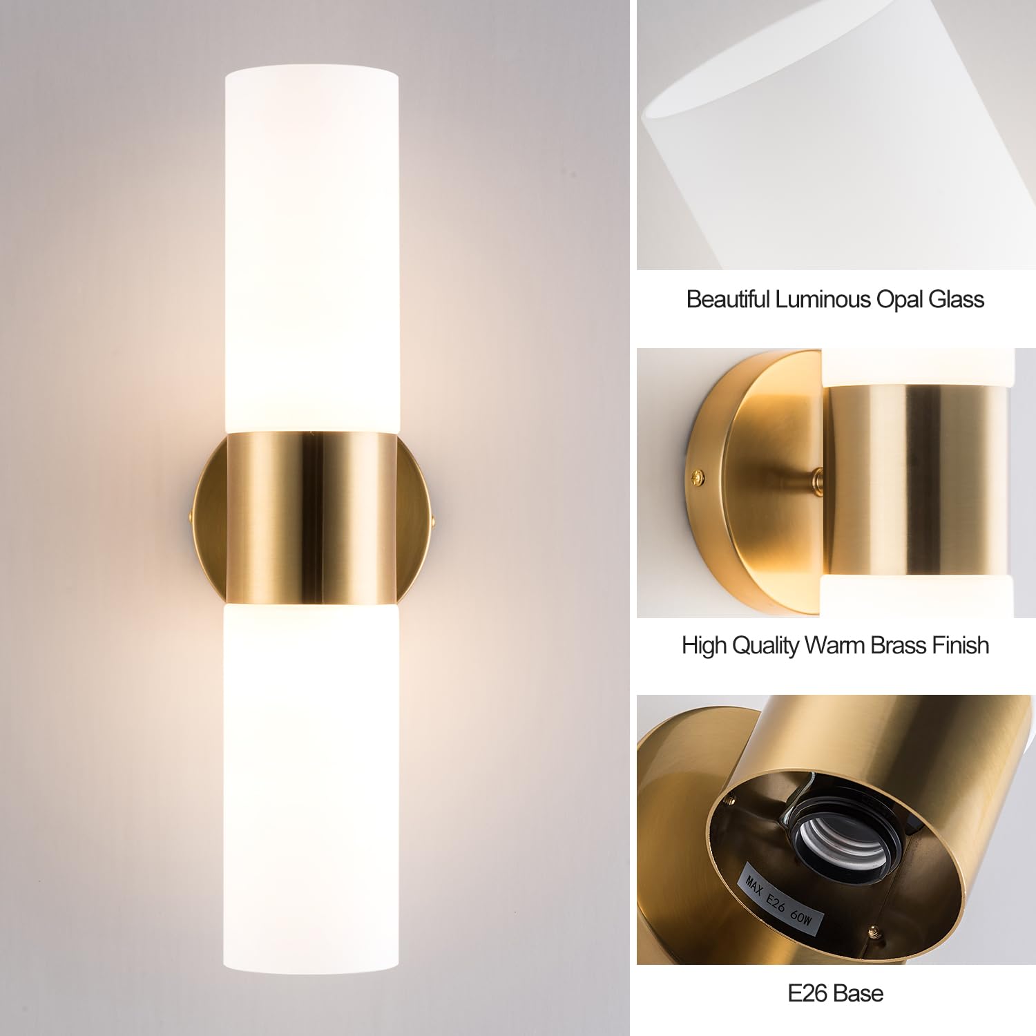DANBEE Modern Wall Sconce 2-Light Fixture, Gold Metal, Frosted Glass, Model WL-004-GD, 1 Pack