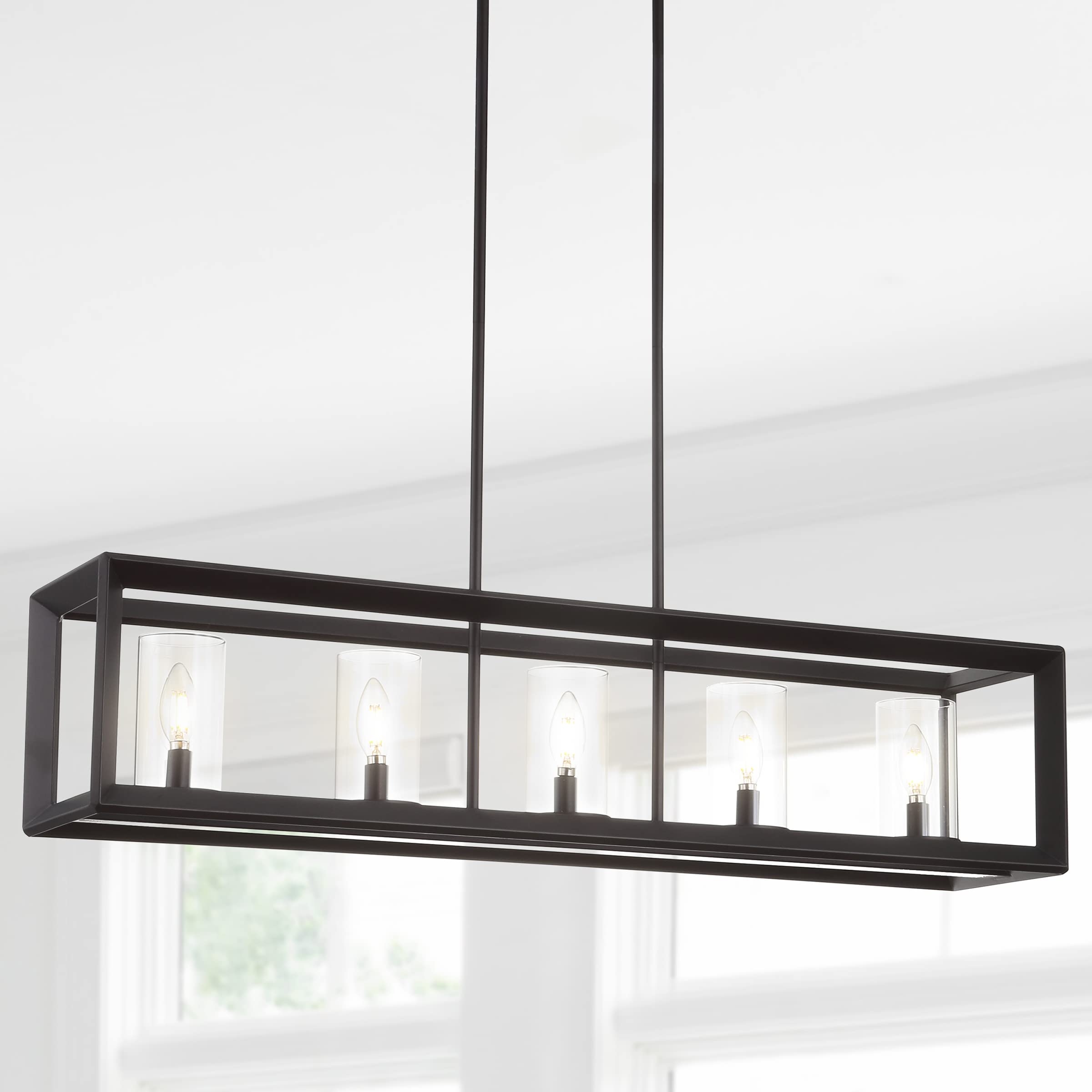 JONATHAN Y LED Pendant Light, 5-Bulb, Metal/Glass, Oil Rubbed Bronze/Clear, Model JYL7414A, Contemporary Design for Dining Room, Kitchen,