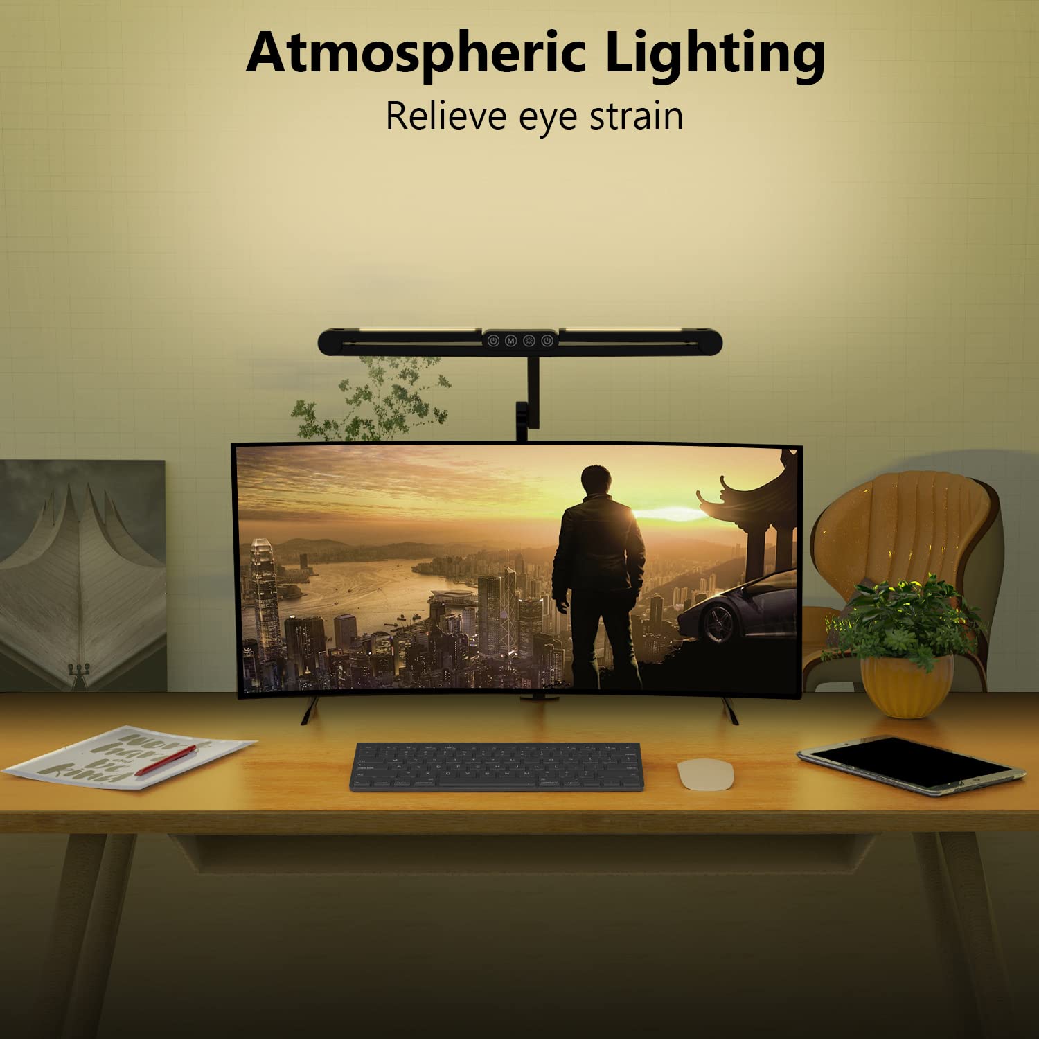 Micomlan LED Desk Lamp - 24W Ultra Bright, Stepless Dimming, Metal, Black, Model FDDL03, Architect Desk Lamp for Home Office