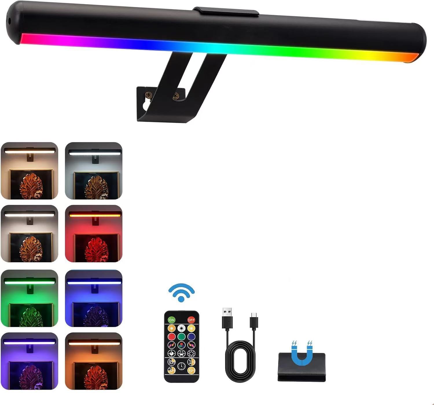 ZOCALOK Picture Light - Battery Operated, 48 LED, 16 Color Changing, Wireless Remote, Metal, 12 Inch, Black