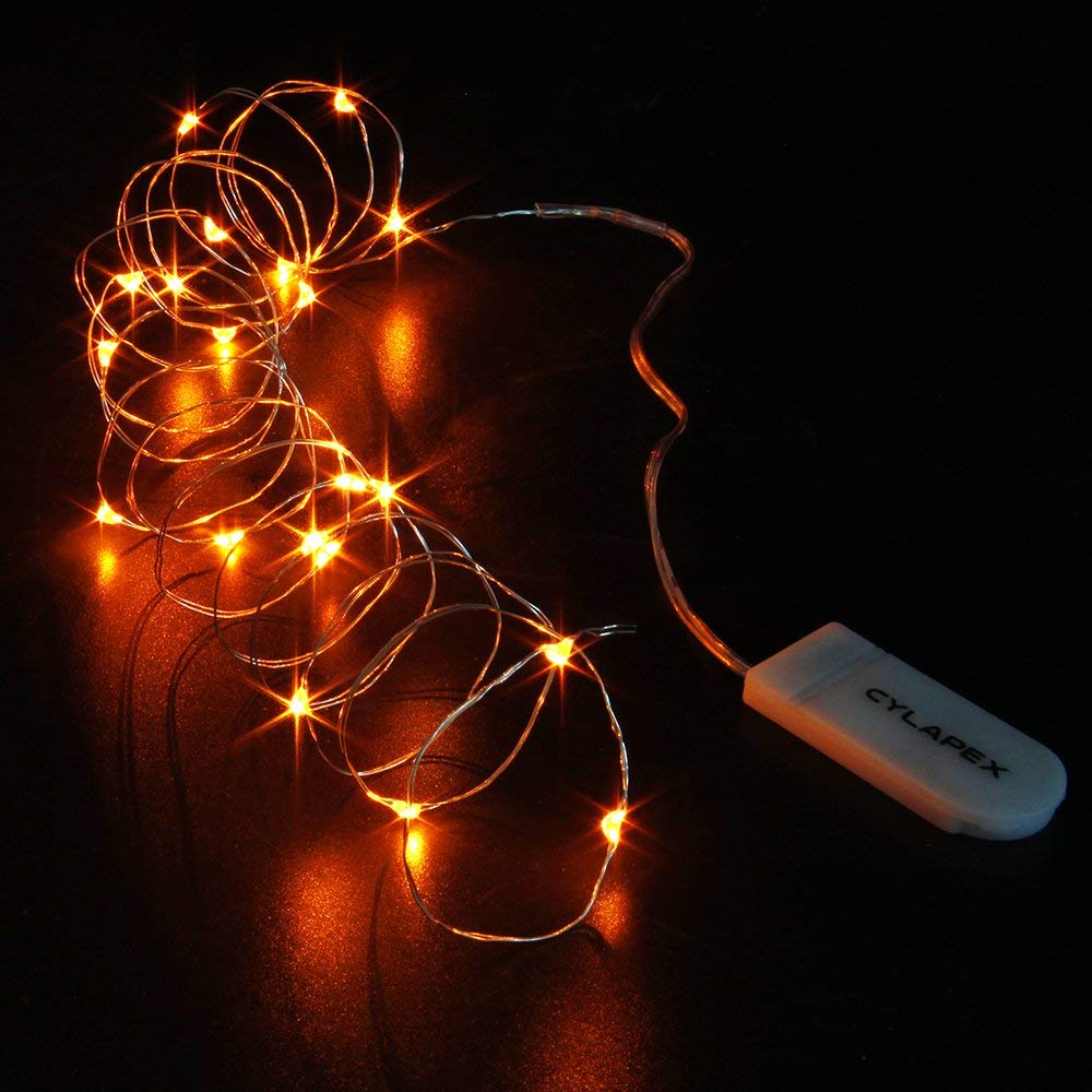 CYLAPEX Orange Fairy Lights - 12 Pack Battery Operated Starry String Lights, 3.3ft Silvery Copper Wire for Halloween & Christmas Decoration