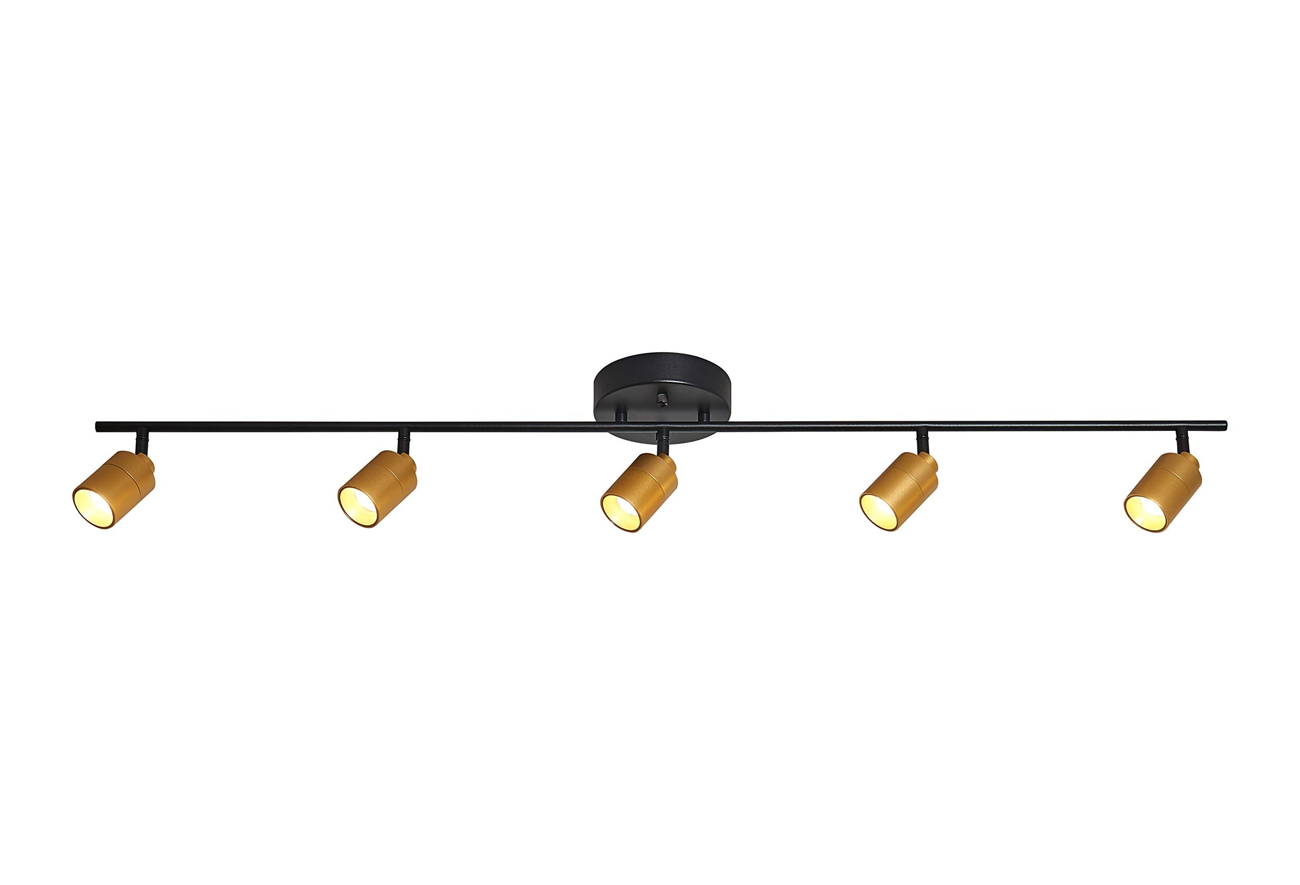 Shura Black & Brass 5-Light Track Light With Adjustable Heads, Integrated Led Bulbs, 4 Ft. Track Lighting Kit Ceiling Light, 300