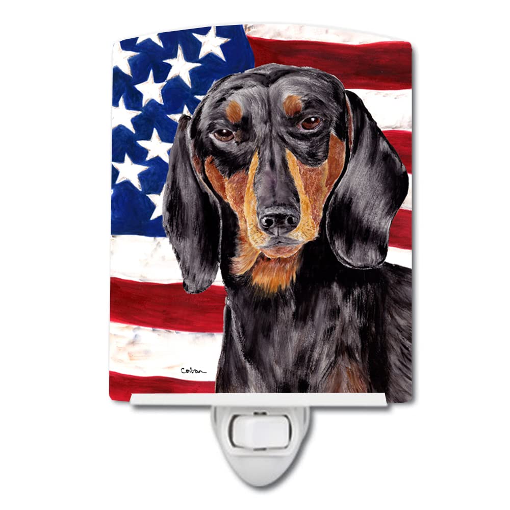 Carolines Treasures Ceramic Night Light, USA American Flag, Dachshund Design, UL-Certified, 6x4x3 inches, Multicolor, Model SC9003CNL