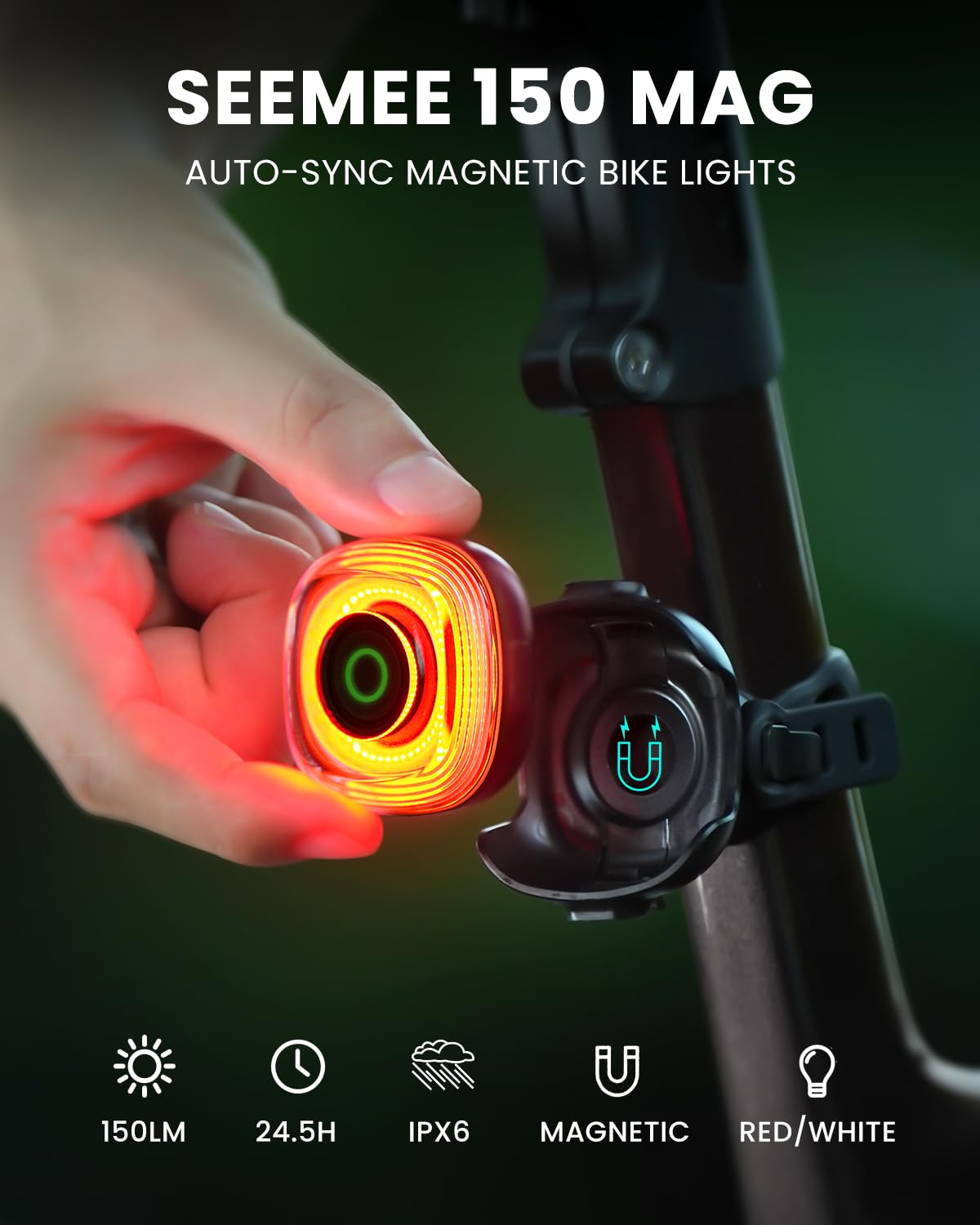 Magicshine SEEMEE 150 MAG Rear Bike Light - USB-C Rechargeable, IPX6 Waterproof, Night Riding Safety Light