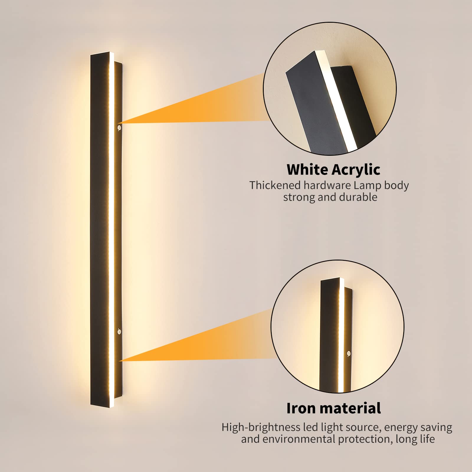 Modern Outdoor Long Led Porch Lights, 31 W Tricolor Light 3000K/4500K/6000K Wall Mounted Simple Long Strip Acrylic Wall Light, 3
