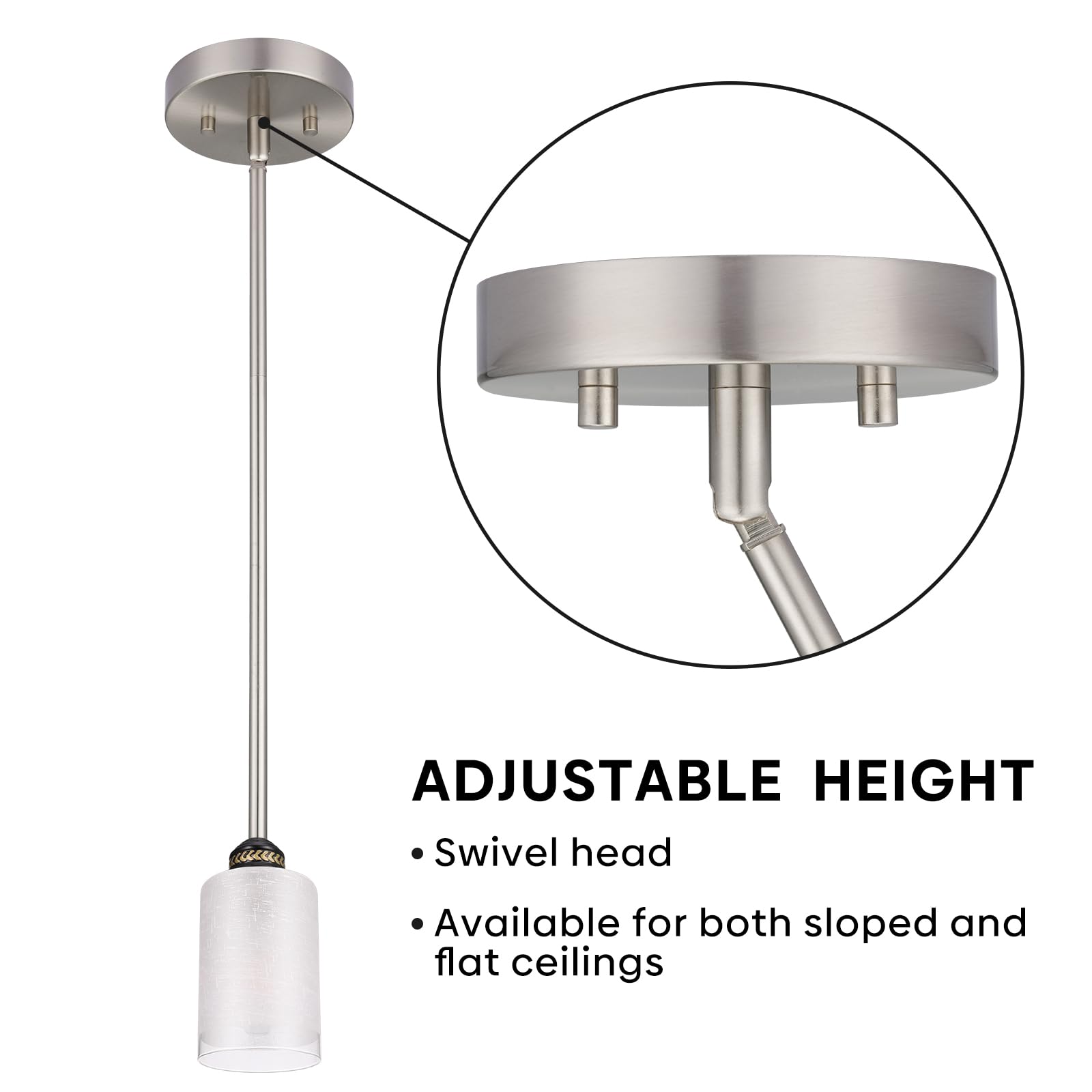 Canomo Chandelier Extension Poles with 180° Adapter, Nickel, 12" & 6" Downrods for Pendant Lights