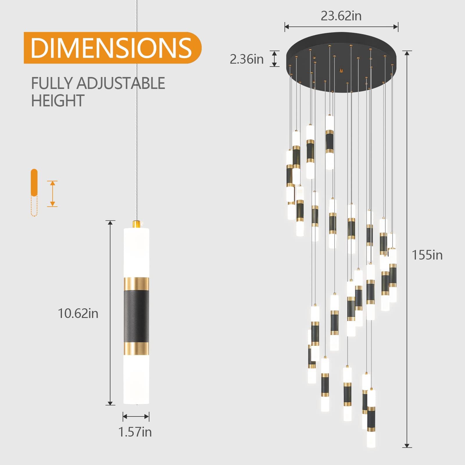 Liangmh 24-Light Modern Chandeliers For Entryway Ceiling Large Chandelier Dimmable Led 144W Staircase Chandelier Lobby Living Ro
