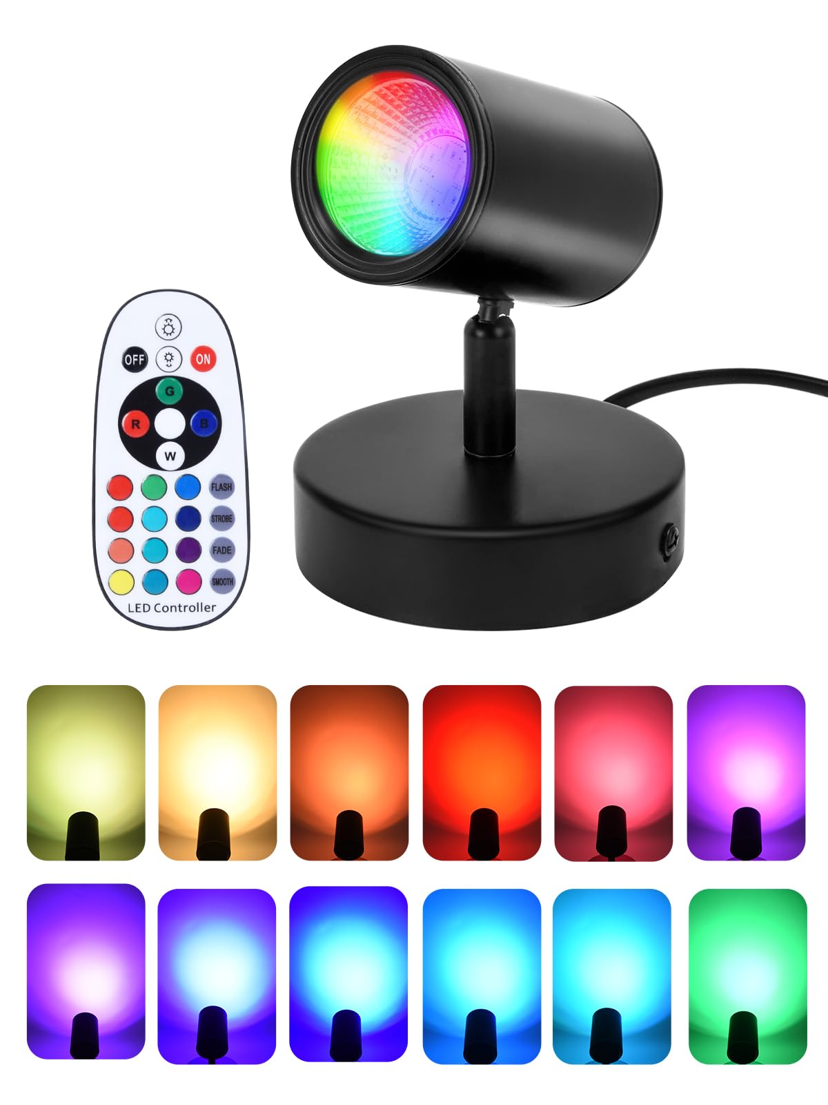 10W LED Spot Lights Indoor RGB Color Changing Uplighting with Remote, 120V Christmas Spotlight Plant Accent Light with Switch fo
