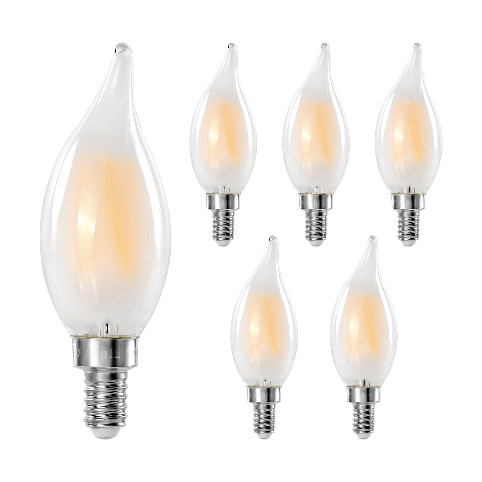 Decoaui E12 Led Chandelier Light Bulbs  4W(40W Equivalent) Dimmable C11 Frosted Glass  450 Lumens  2700K Soft White  Candle Shaped  Ideal For Candelabras Open Fixtures  6-Pack