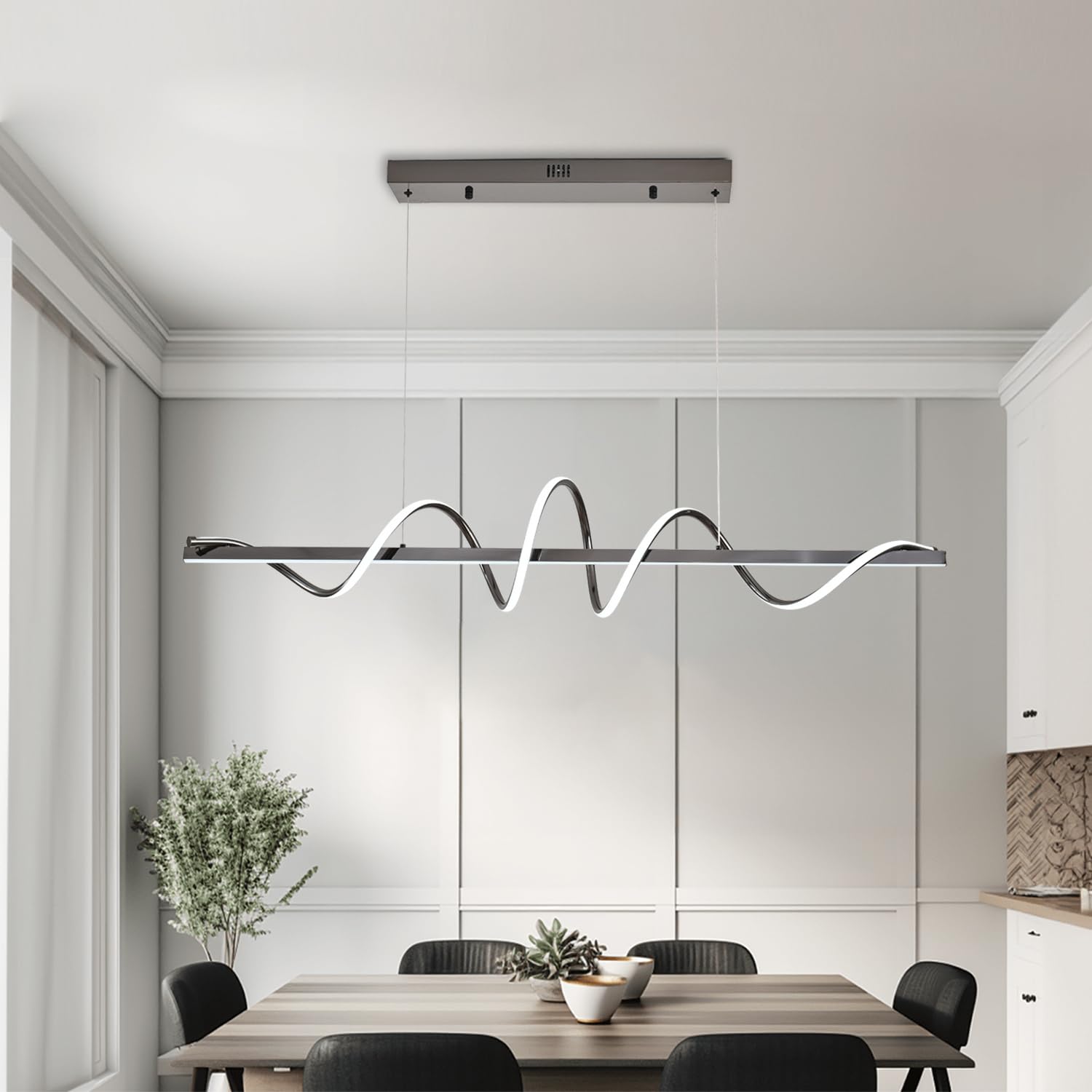 Black Modern Chandelier,Modern Led Pendant Light For Kitchen Island Lighting Dimmable 39.73" Creative Snake-Shaped Twist Design Modern Led Chandelier For Dining Room Over Table