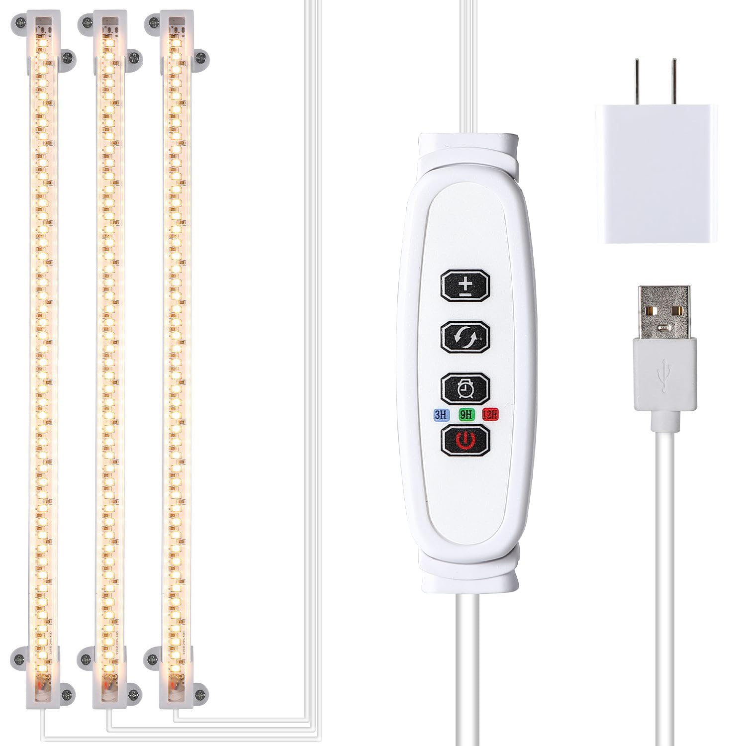 Rwntao Led Grow Light Strips, Full Spectrum Plant Growing Lights For Indoor Plants 3000K, 144 Leds Plant Lamp With 3/9/12H Timer, 10 Dimmable Levels, 3 Head 13 Inches