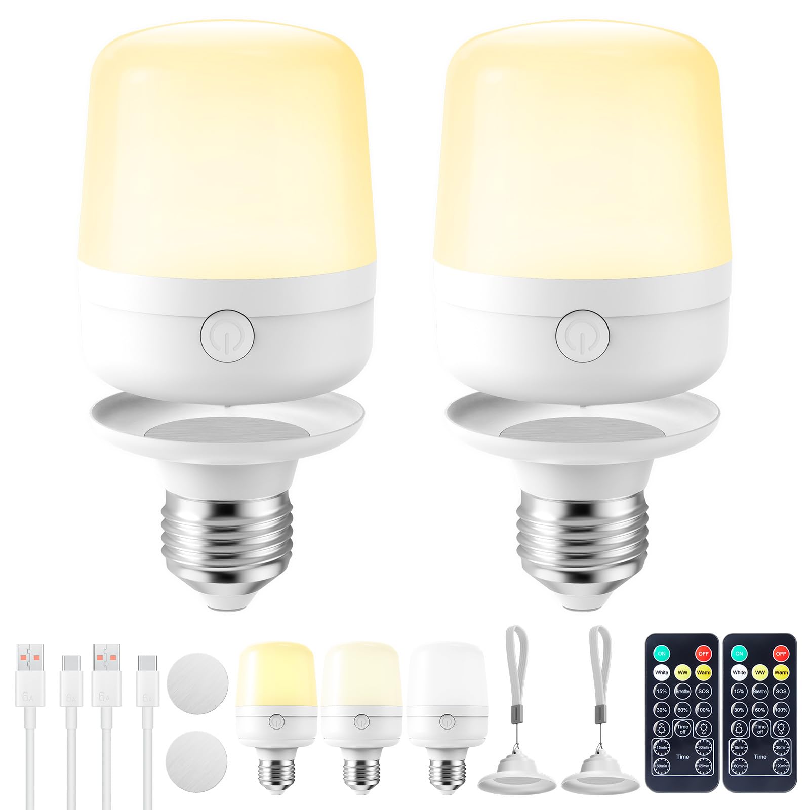 Brightown E26 Rechargeable Light Bulb With Remote Timer And 3 Color Temperatures, Battery Backup Bulb For Sconces And Lamps, E26 Detachable Charging For Non-Hardwired Fixture, Dimmer, 700Lm