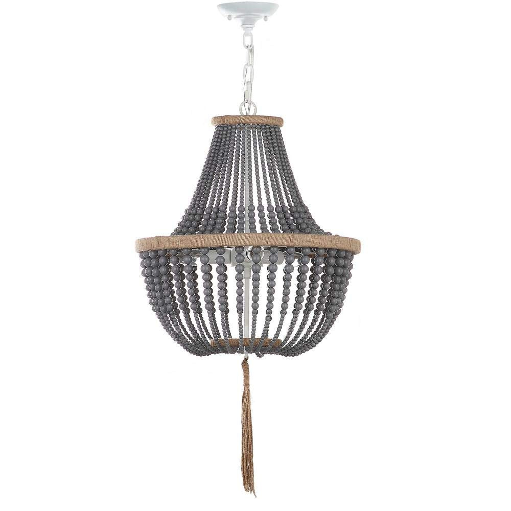 Safavieh Pendant Light Fixture, 3-Light Adjustable, Beaded with Tassel, 17 Inch, Gray, Acrylic, Model LIT4477C