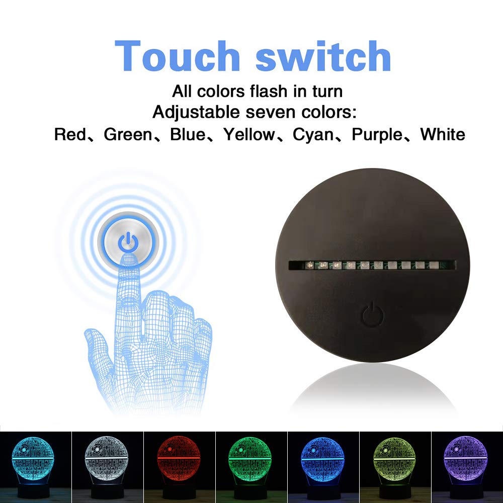 Xinyuanlai 3D Illusion Night Light Desk Lamp, 7 Colors Auto Gradual Changing Usb Powered Led Lights With Touch Switch For Kids G