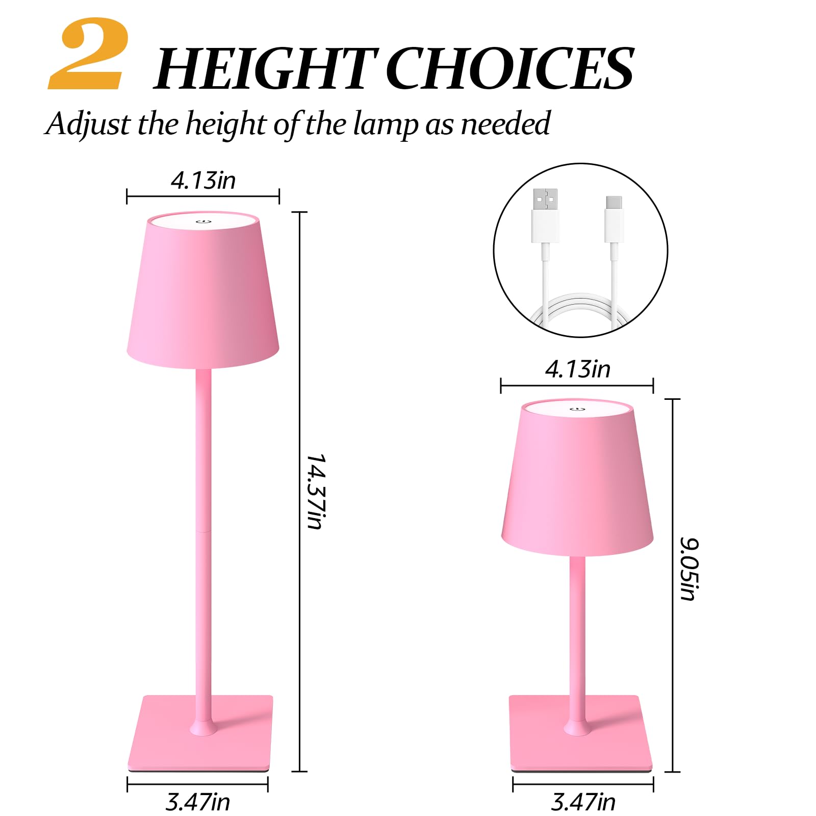 CHLORANTHUS Cordless Table Lamps - 2 Pack, 5000mAh Rechargeable, Stepless Dimming, Pink, Model: table-lamp -15