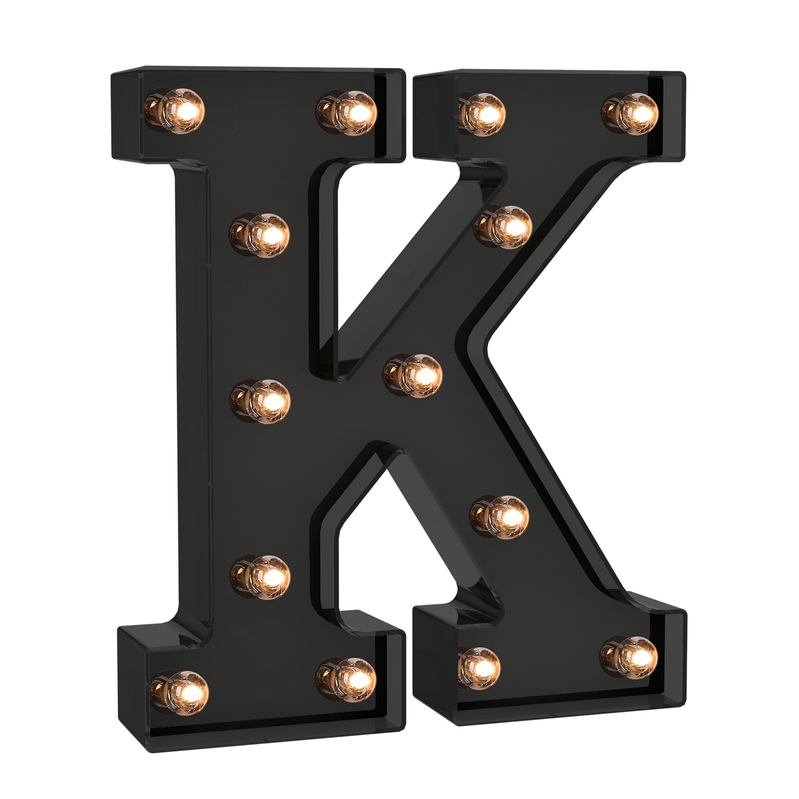 Foaky Black LED Letter Light - Battery Operated Alphabet Decor, Size K, Model Black-25
