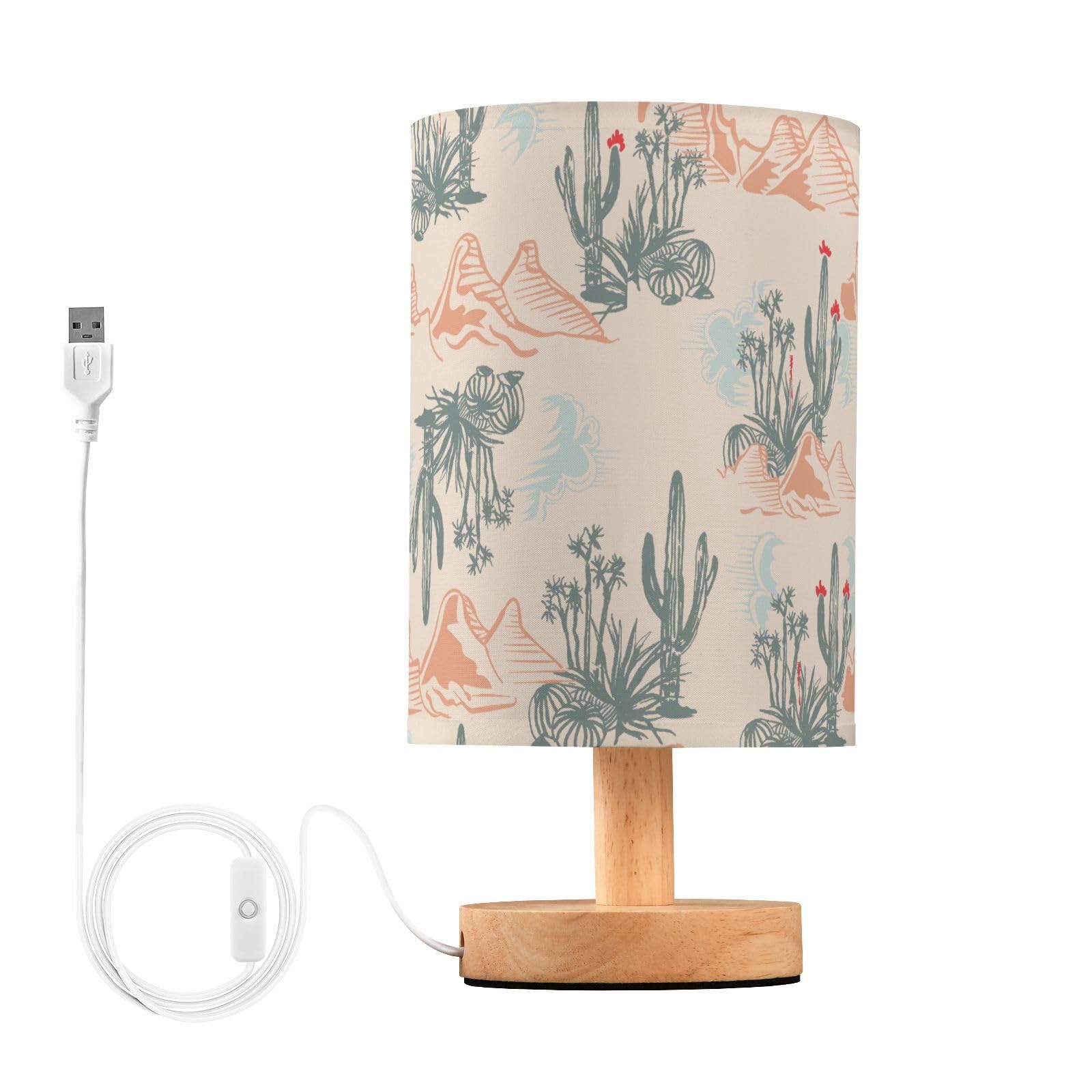 Oarencol Bedside Table Lamp Western Desert Cactus Mountains Nightstand Lamp with Wood Desk Lamps for Bedroom Living Room Nursery