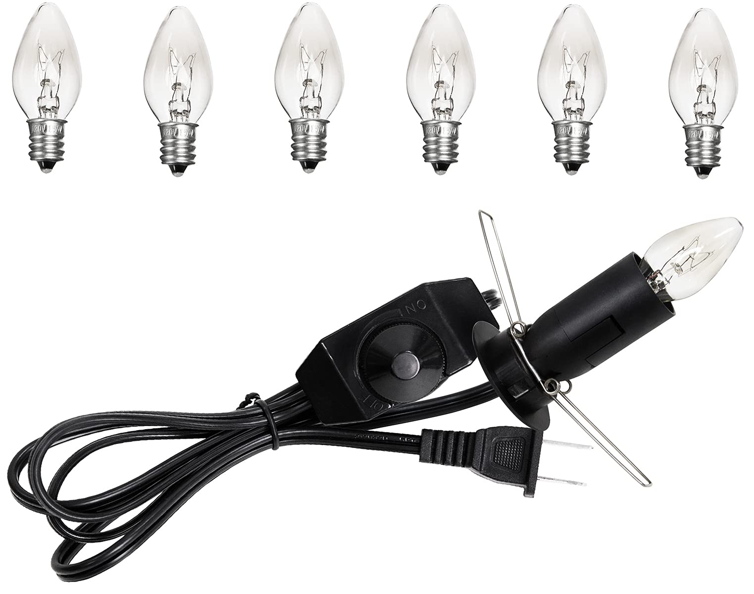 OHLGT Salt Lamp Cord Replacement with Dimmer Switch, E12 Socket, 5ft Cord, Includes 6 Halogen Bulbs, C Type Clip Socket, Plastic