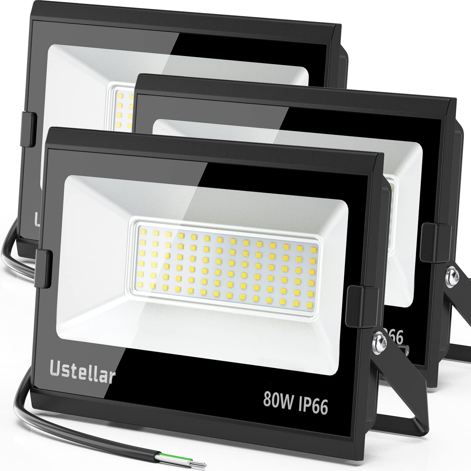 USTELLAR 80W LED Flood Lights - 24000LM, IP66 Waterproof, Daylight White, Hard Wire, Model UT88861