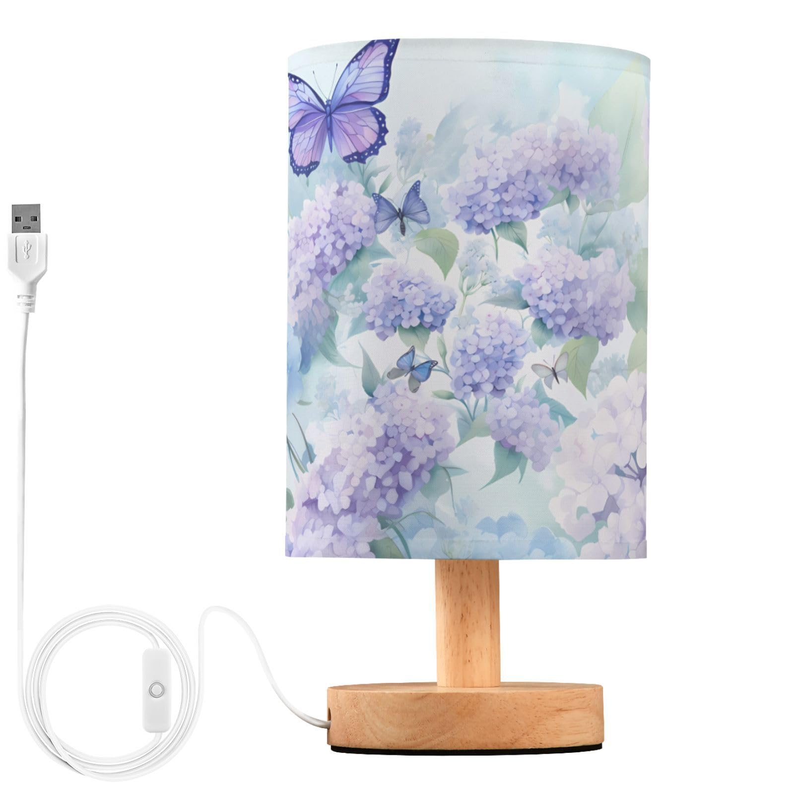 ALAZA Hydrangea Butterfly Floral Beautiful Decor Bedside Table Lamp with USB Port for Bedroom Nightstand Office Desk LED Bulb In