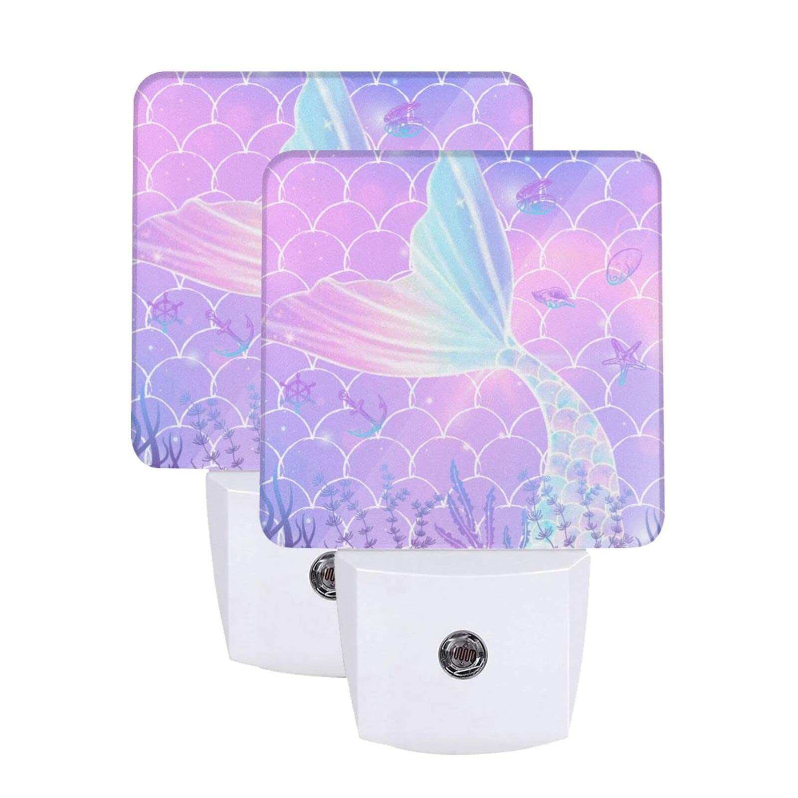 EFINLUKY LED Night Light, Mermaid Color, Plug-in Dusk to Dawn Sensor Lamp, 2 PCS, Ideal for Bedroom, Nursery, Hallway, Kitchen